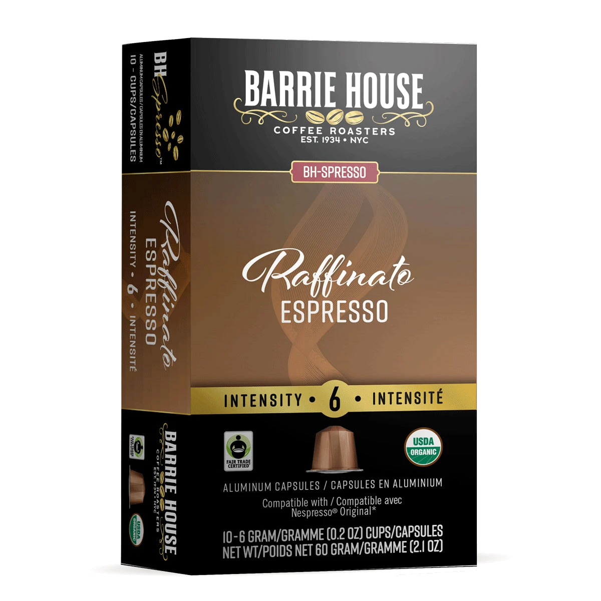 Barrie House Raffinato Fair Trade Organic Espresso Capsules 10ct 1 Barrie House Raffinato Fair Trade Organic Espresso Capsules 10ct