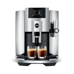 JURA E8 Espresso Machine - Chrome (NAA) -Coffee Discount Store E8 Chrome NAA frontal 2xespresso square