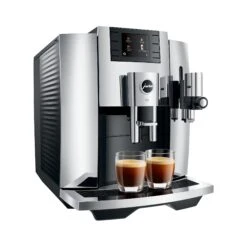 JURA E8 Espresso Machine - Chrome (NAA) -Coffee Discount Store E8 Chrome NAA leftprofle 2xespresso square