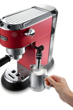 DeLonghi EC685R Dedica DeLuxe Pump Espresso Machine - Red -Coffee Discount Store EC685RMilkFrothing