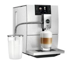 JURA ENA 8 Espresso Machine - Massive Aluminum 19 JURA ENA 8 Espresso Machine - Massive Aluminum -Coffee Discount Store ENA 8 Massive Aluminum angle latte macchiato Glass Milk Container