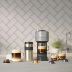 Nespresso Vertuo Next Deluxe Espresso Machine By DeLonghi - Chrome -Coffee Discount Store ENV120C VertuoNext 5Cupsizesfeature