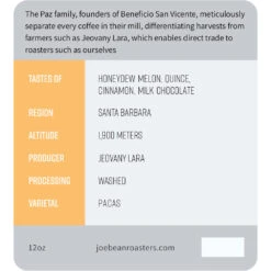 Joe Bean Honduras Jeovany Lara -Coffee Discount Store HondurasJeovanyLara BagLabelWeb